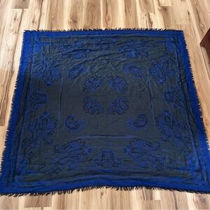 Jacobson’s Pure New Wool Navy and Royal Blue Paisley Fringe Scarf Wrap 55”x55”
